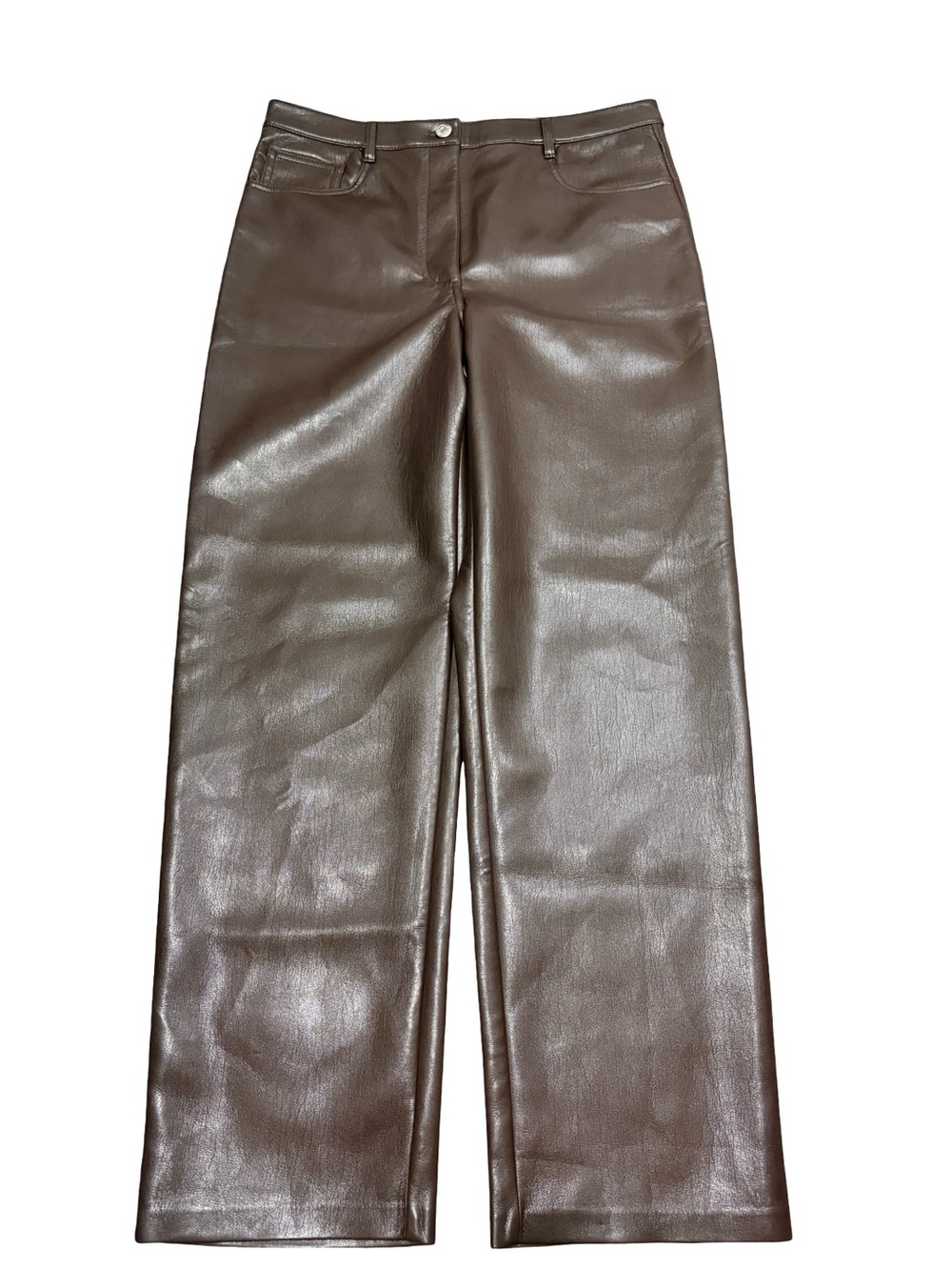 Wilfred Aritzia Melina Brown Vegan Leather Wide Leg Pants 12 High Rise 82484
